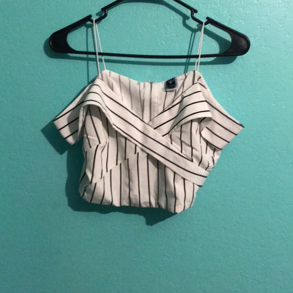Black and white striped crop top & matching skirt